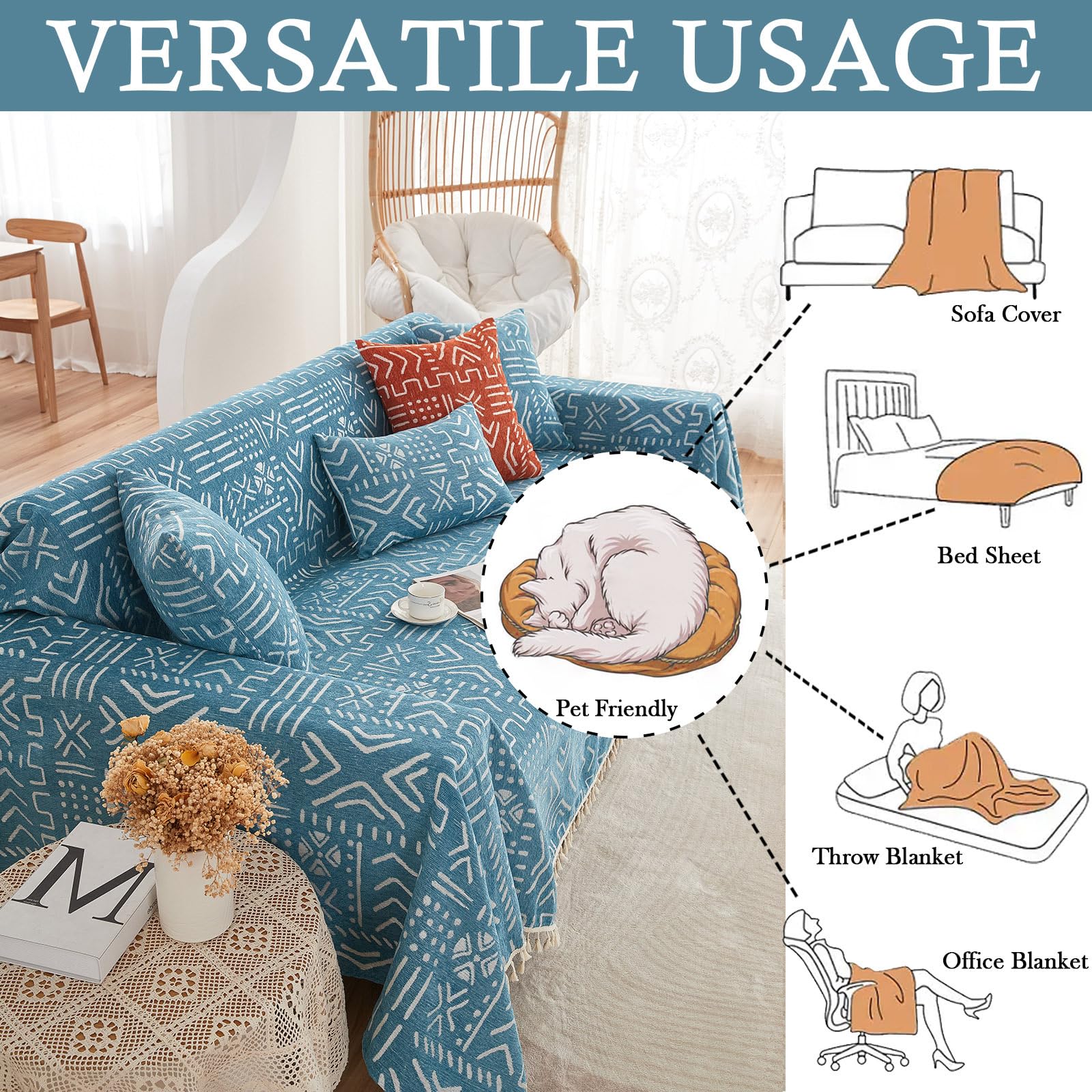 Amazon.com: HANDONTIME Turquoise Couch Protector for Dogs Boho